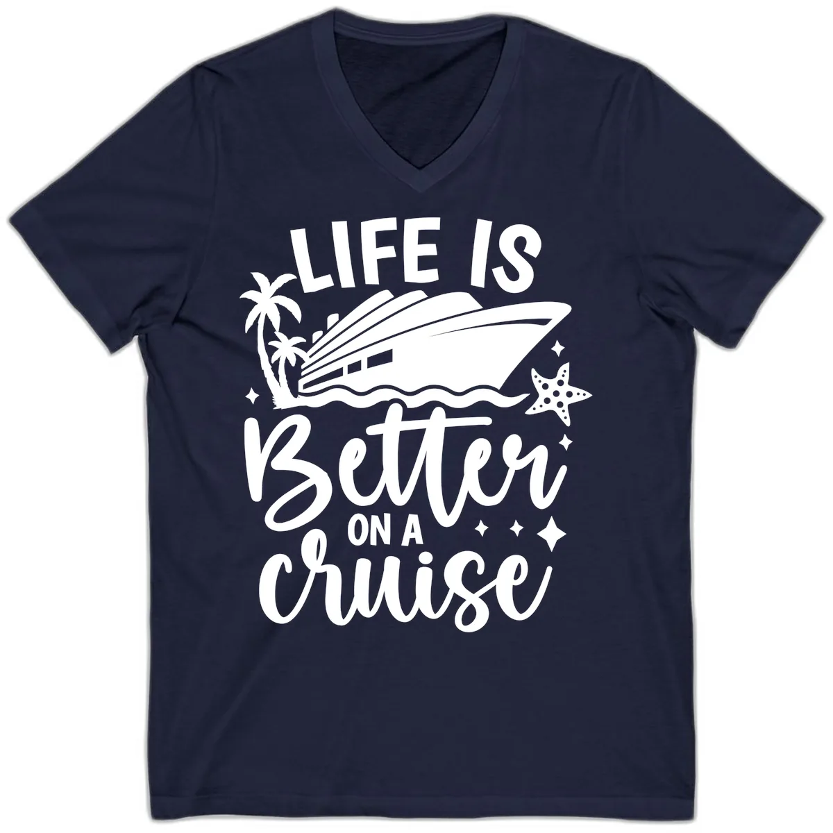 Life Is Better On A Cruise V-Neck in Navy