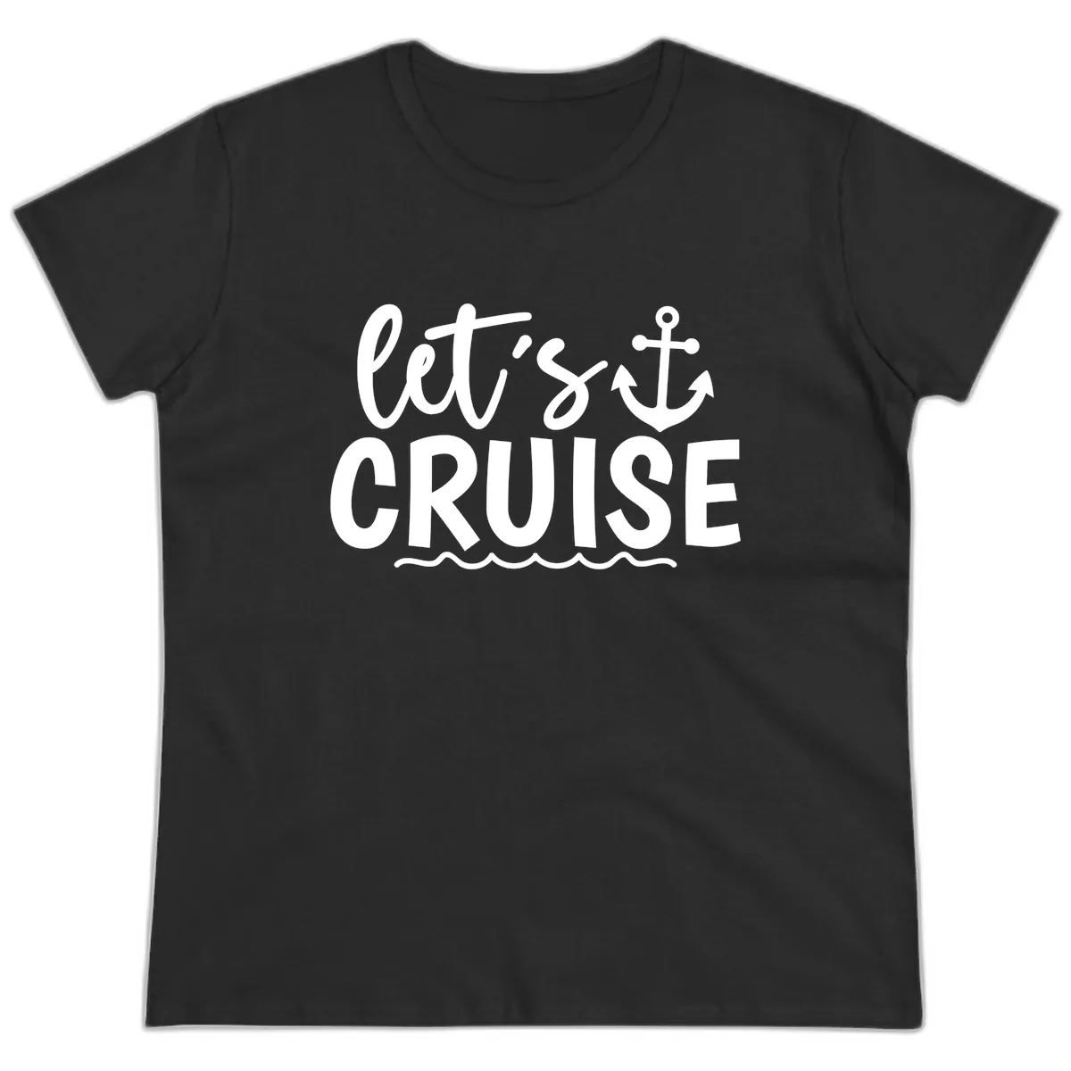 Let's Cruise Anchor Design Ladies Tee in Black
