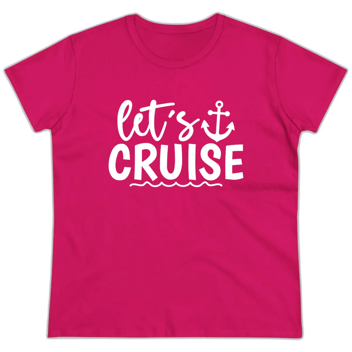 Let's Cruise Anchor Design Ladies Tee in Heliconia