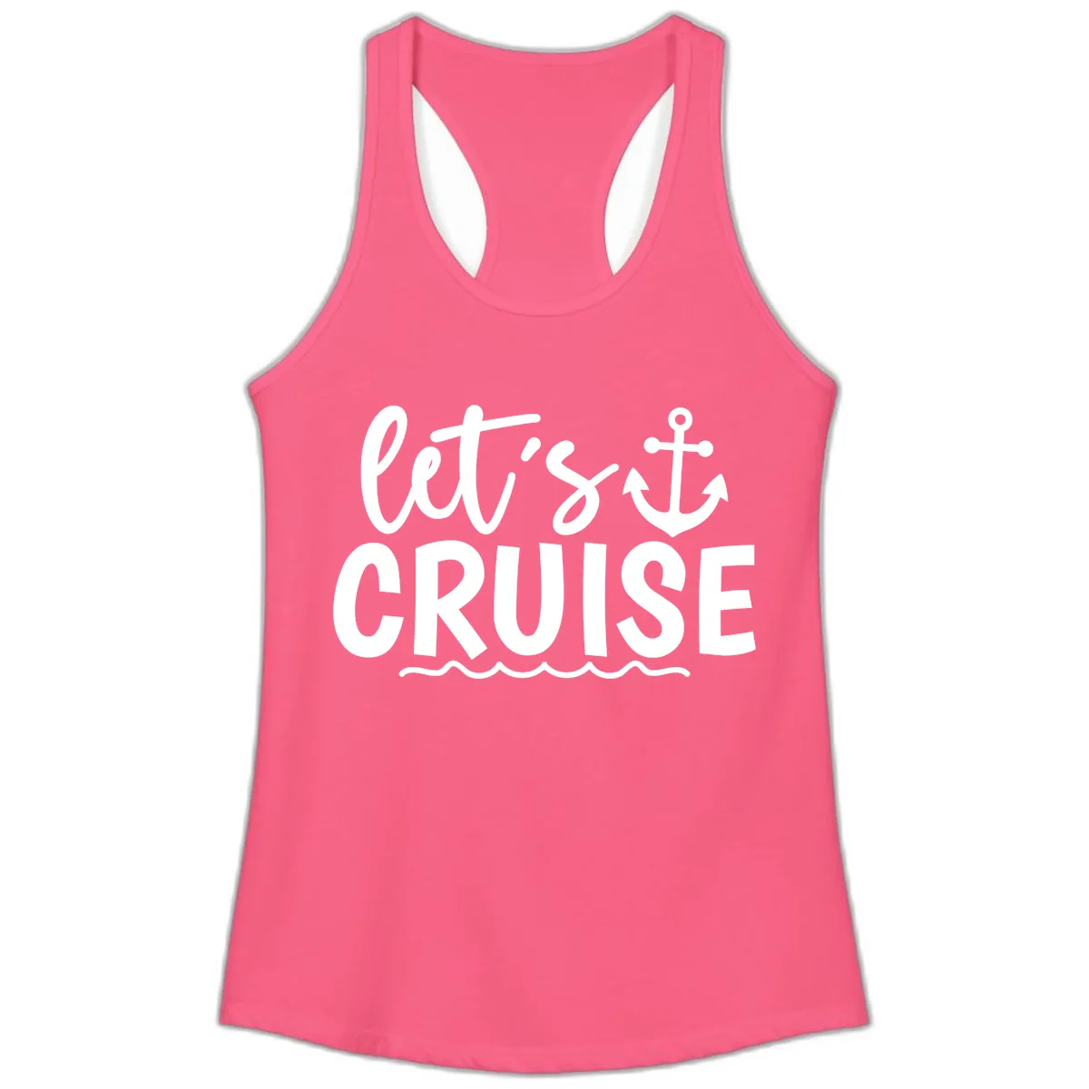 Let's Cruise Anchor Design Ladies Tank in Solid Hot Pink