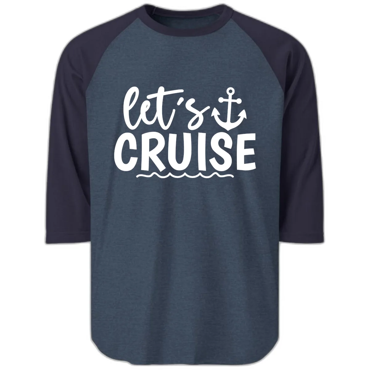 Let's Cruise Anchor Design Raglan 3/4 in Heather Denim Navy