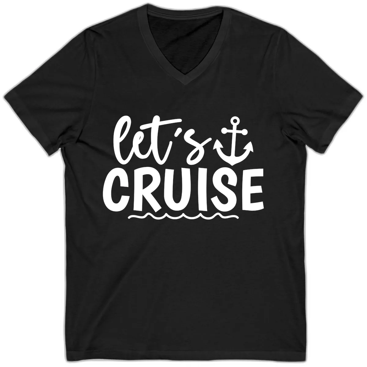 Let's Cruise Anchor Design V-Neck in Black