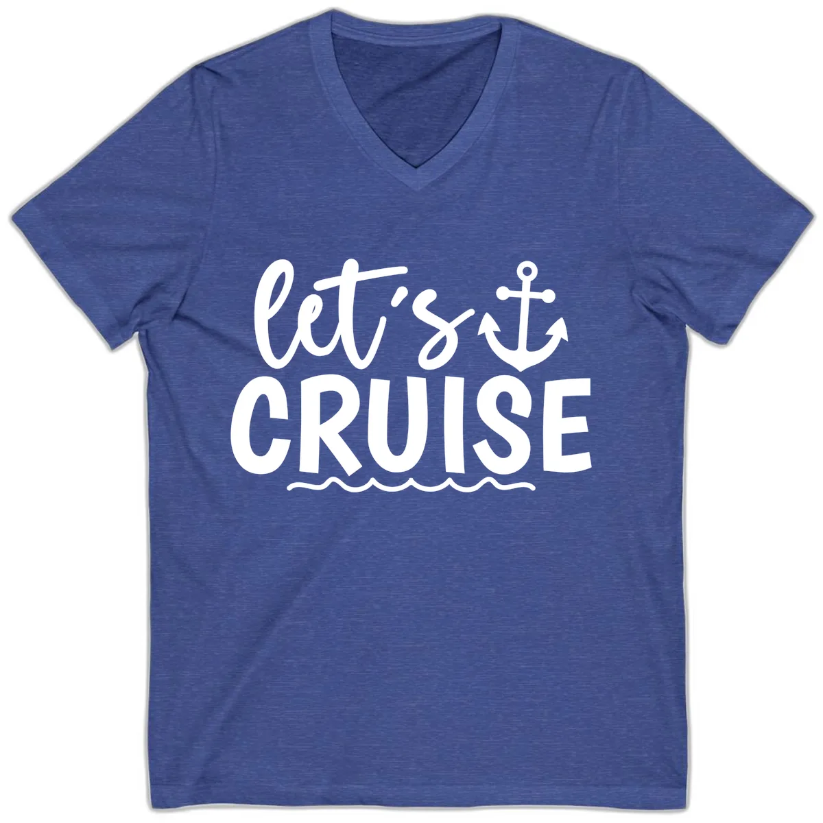 Let's Cruise Anchor Design V-Neck in Heather True Royal