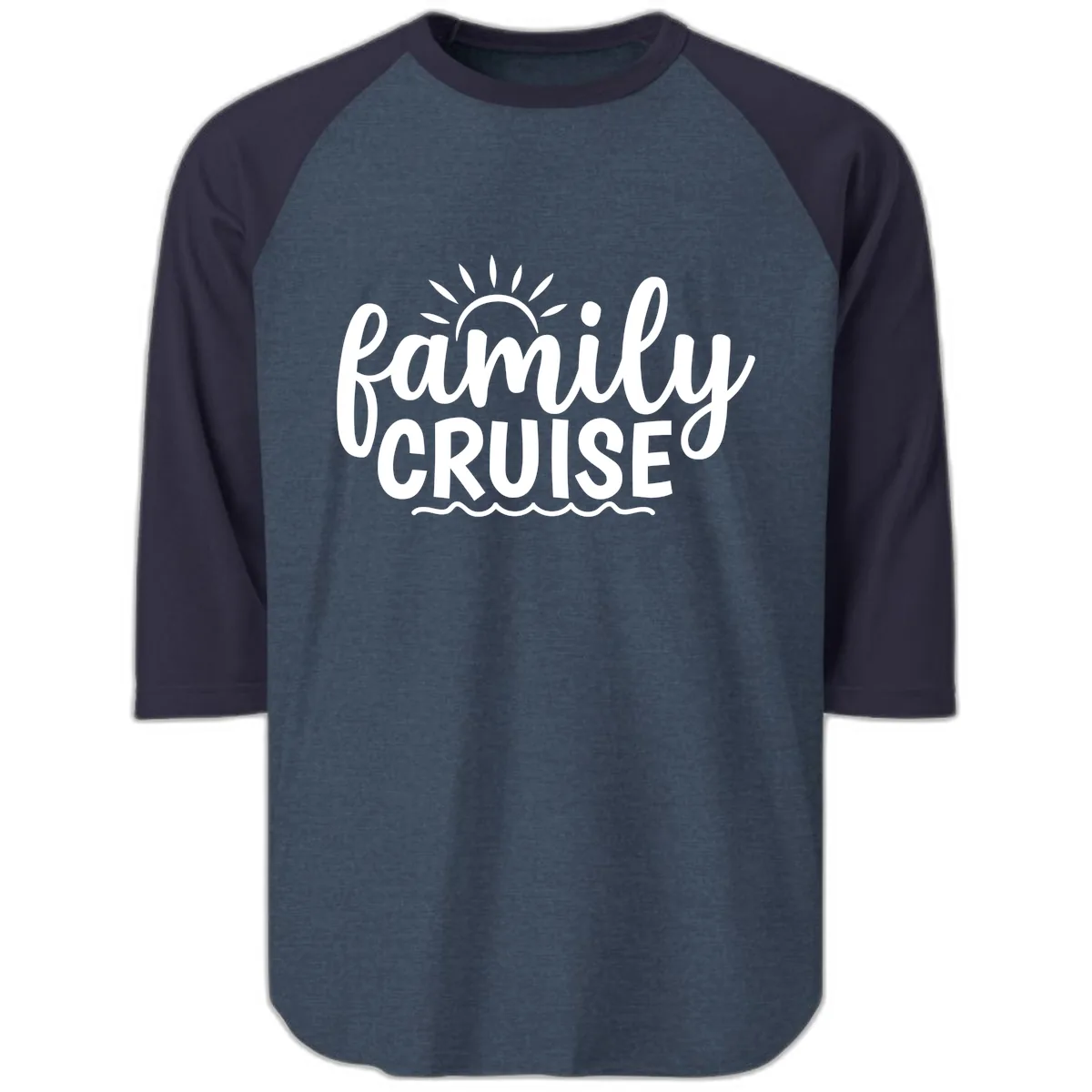 Family Cruise Vacation Fun Raglan 3/4 in Heather Denim Navy