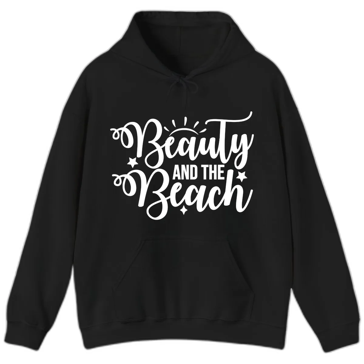 Beauty And The Beach Slogan Design Hoodie in Black
