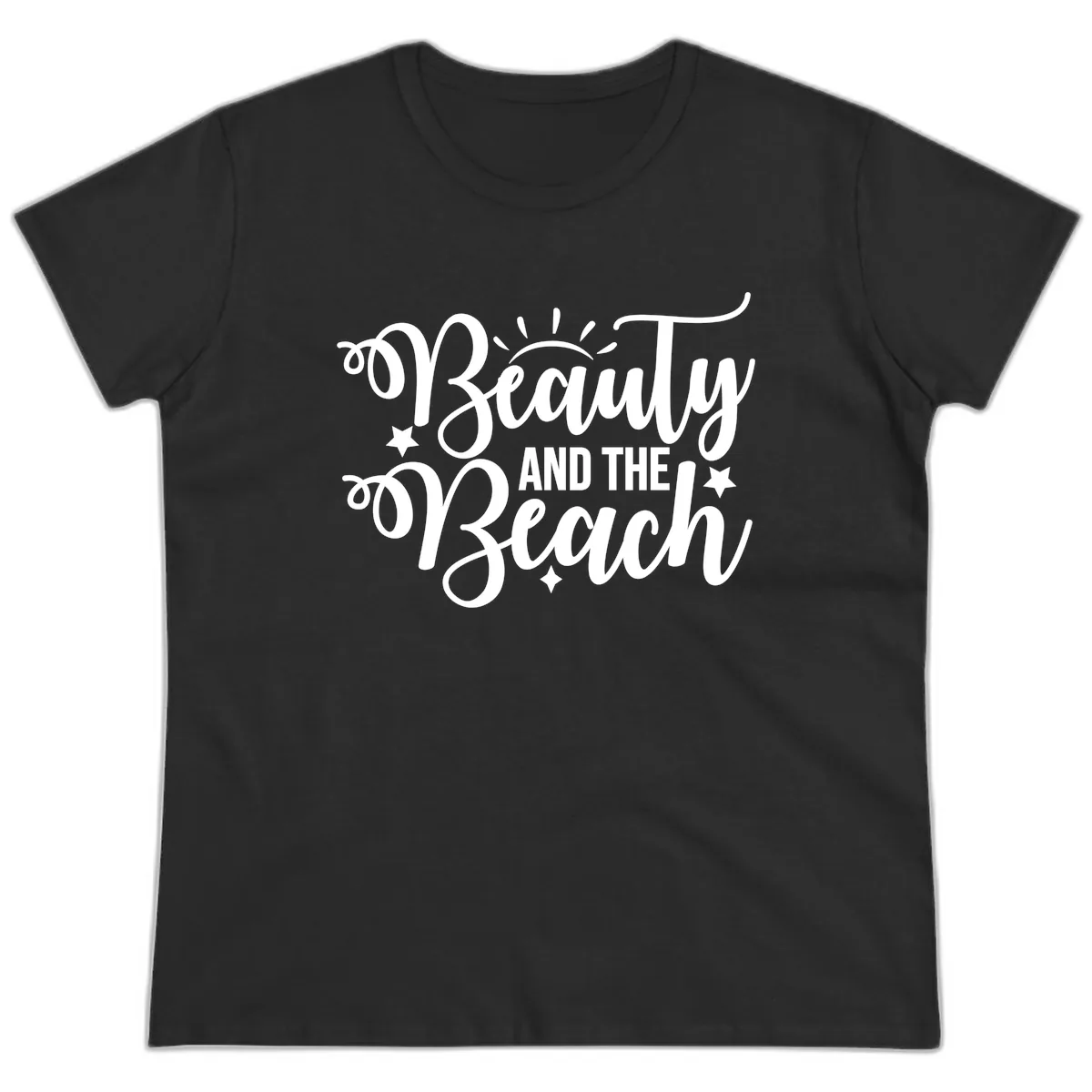 Beauty And The Beach Slogan Design Ladies Tee in Black