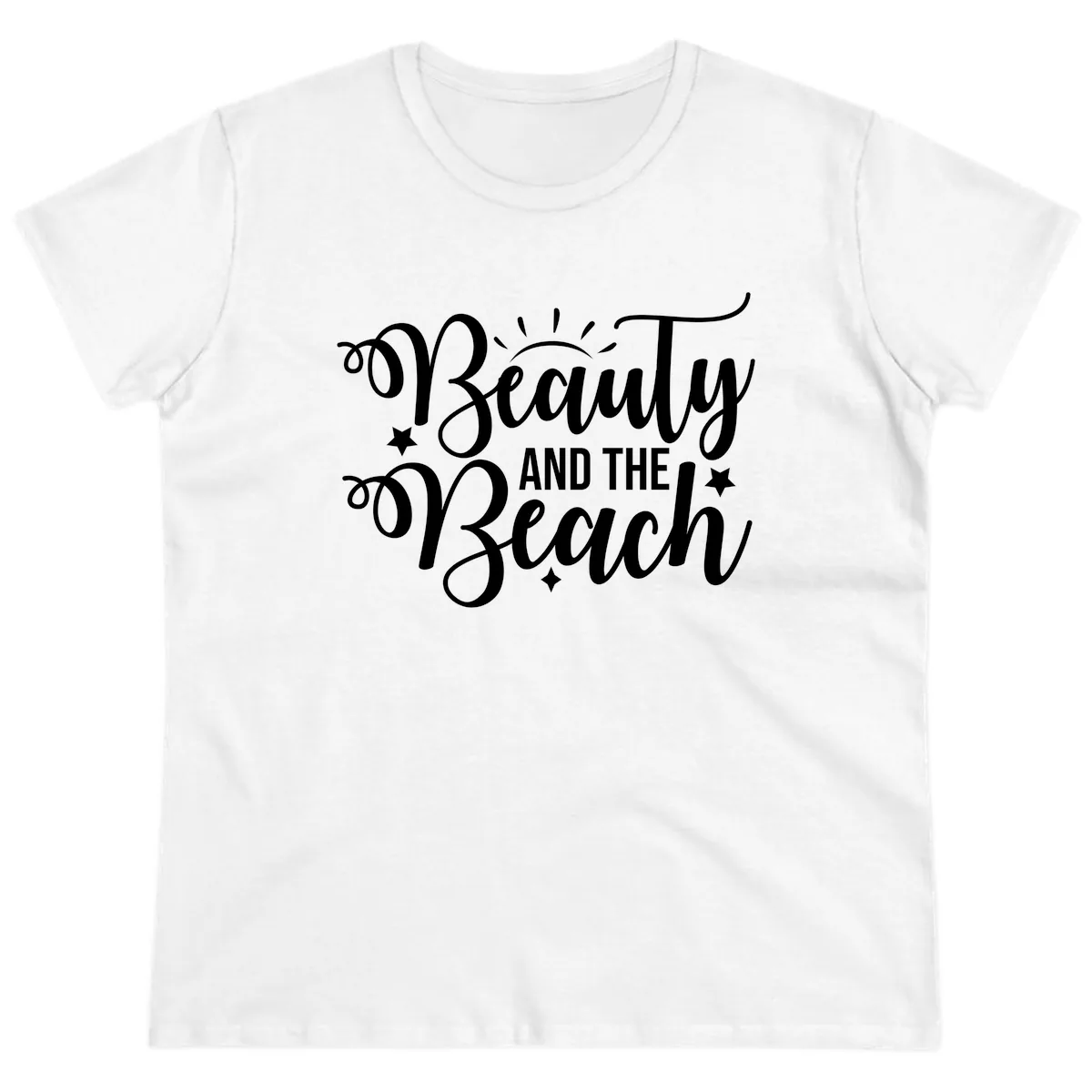 Beauty And The Beach Slogan Design Ladies Tee in White