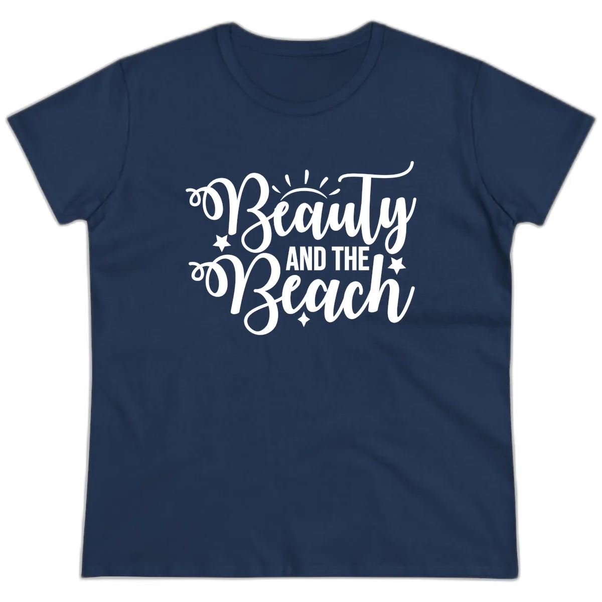 Beauty And The Beach Slogan Design Ladies Tee in Navy
