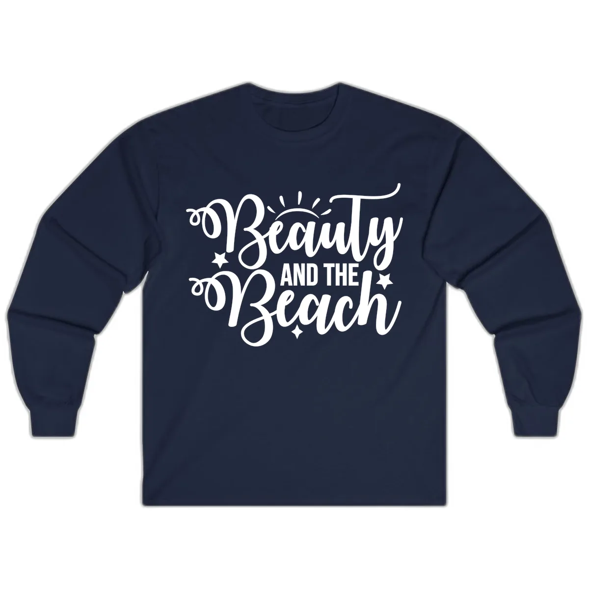 Beauty And The Beach Slogan Design Long Sleeve in Navy