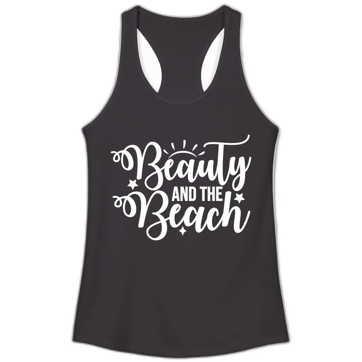 Beauty And The Beach Slogan Design Ladies Tank in Black