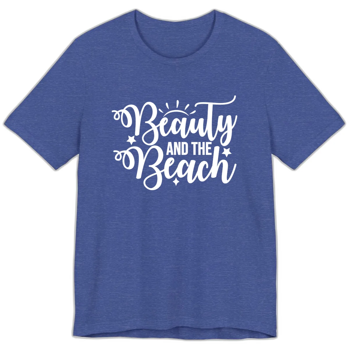 Beauty And The Beach Slogan Design Premium T-Shirt in Heather True Royal