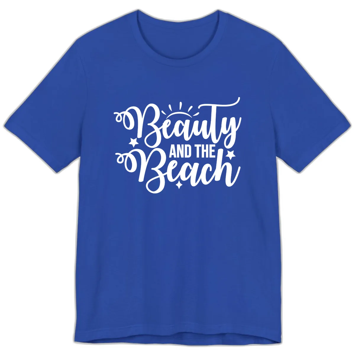 Beauty And The Beach Slogan Design Premium T-Shirt in True Royal