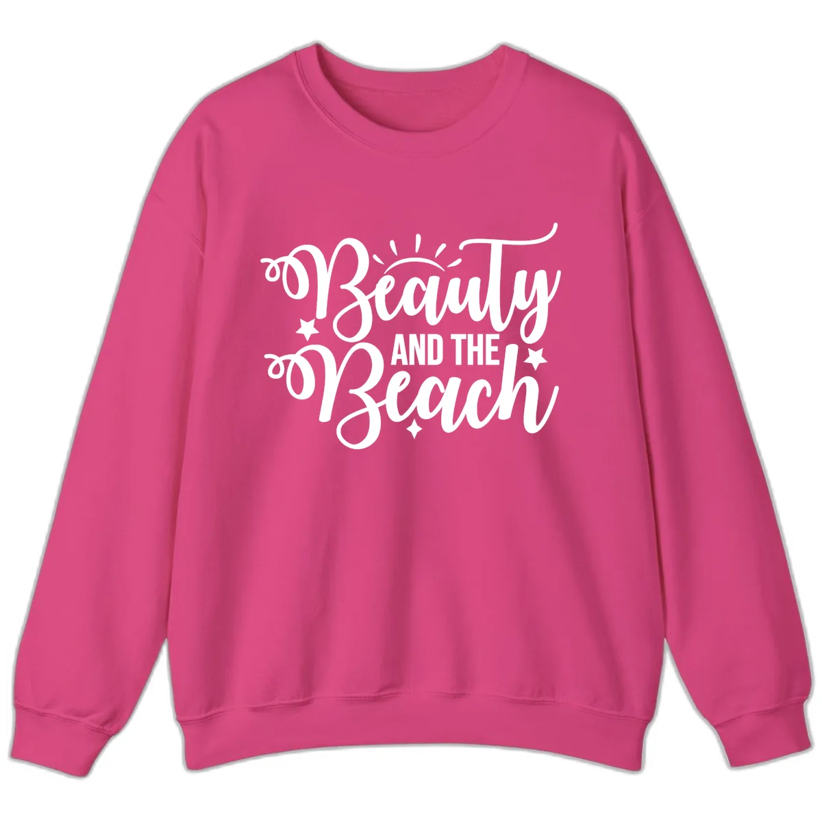 Beauty And The Beach Slogan Design Sweatshirt in Heliconia