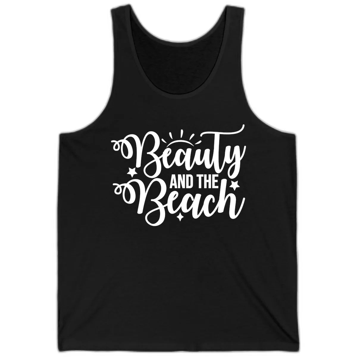 Beauty And The Beach Slogan Design Tank in Black