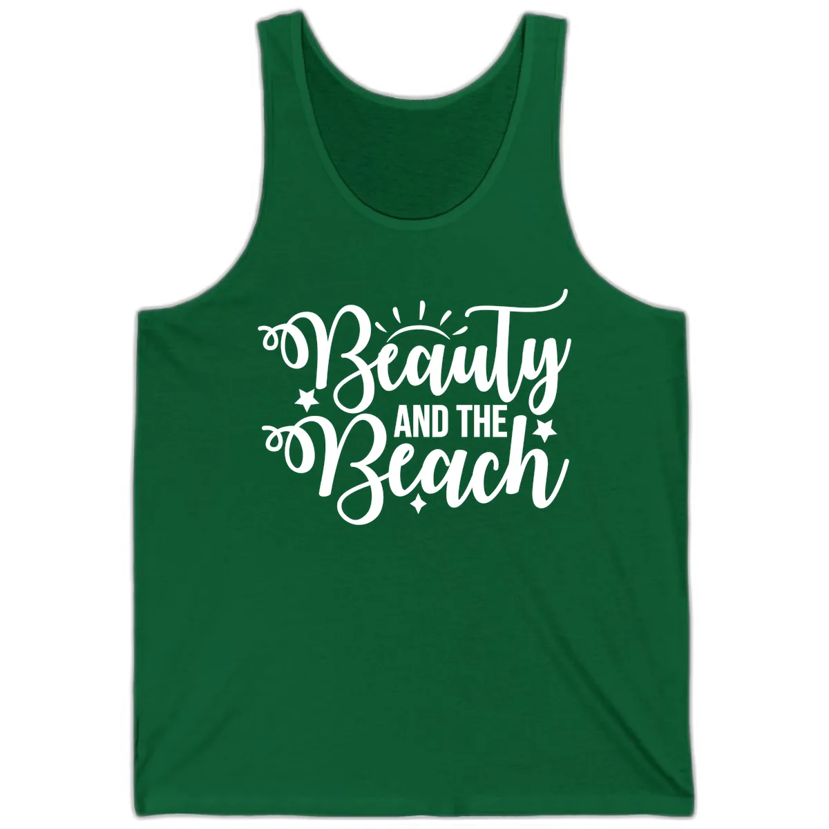 Beauty And The Beach Slogan Design Tank in Kelly