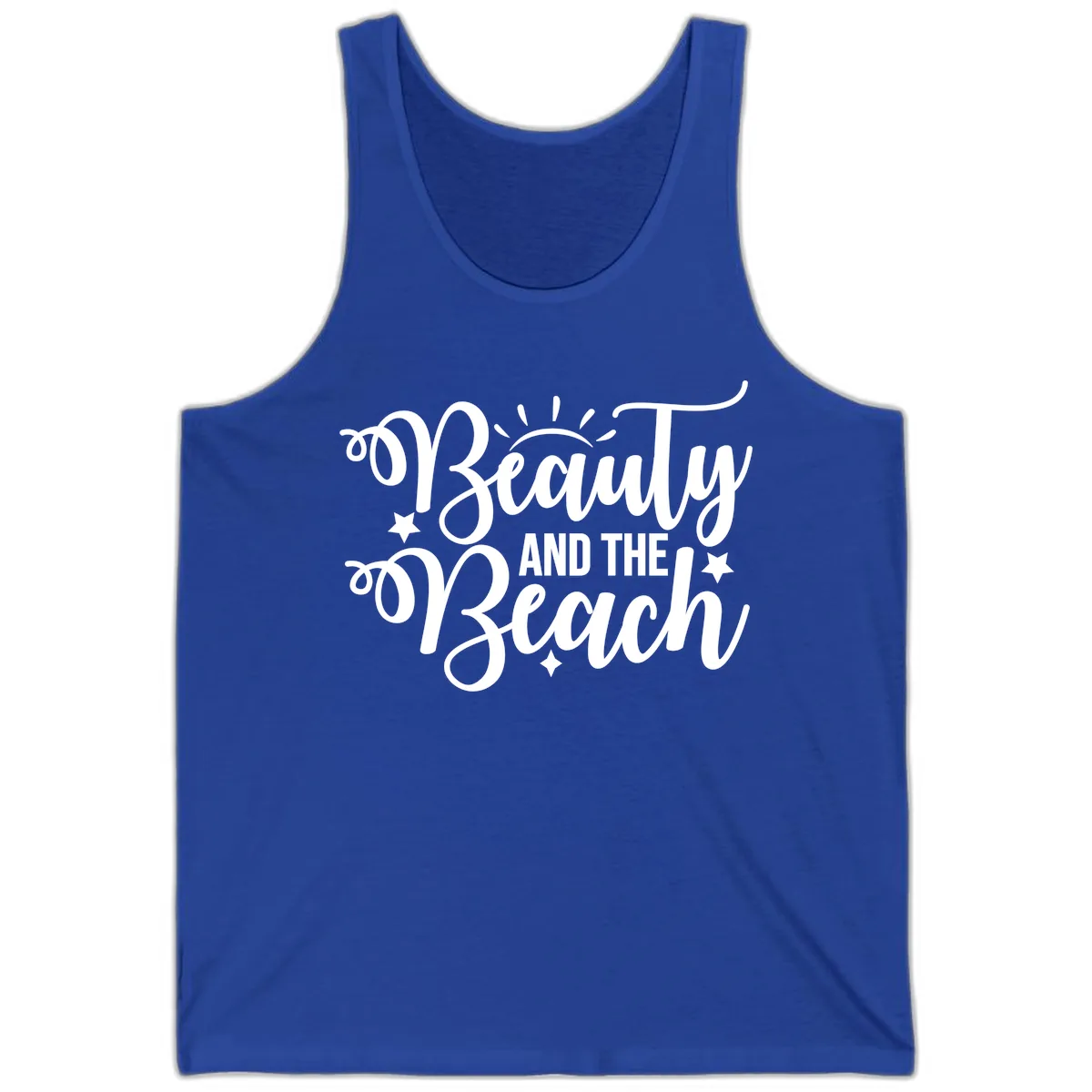 Beauty And The Beach Slogan Design Tank in True Royal