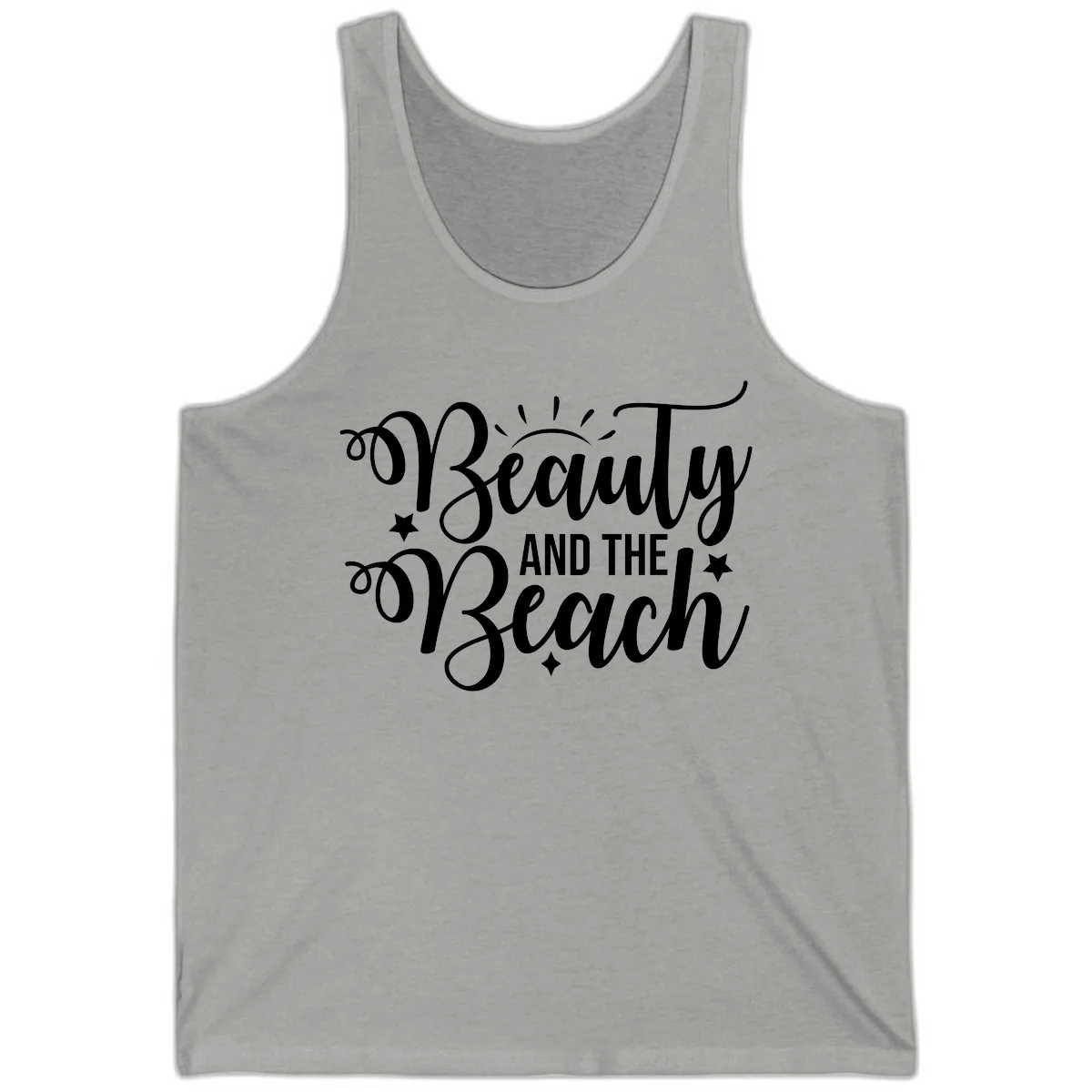 Beauty And The Beach Slogan Design Tank in Athletic Heather