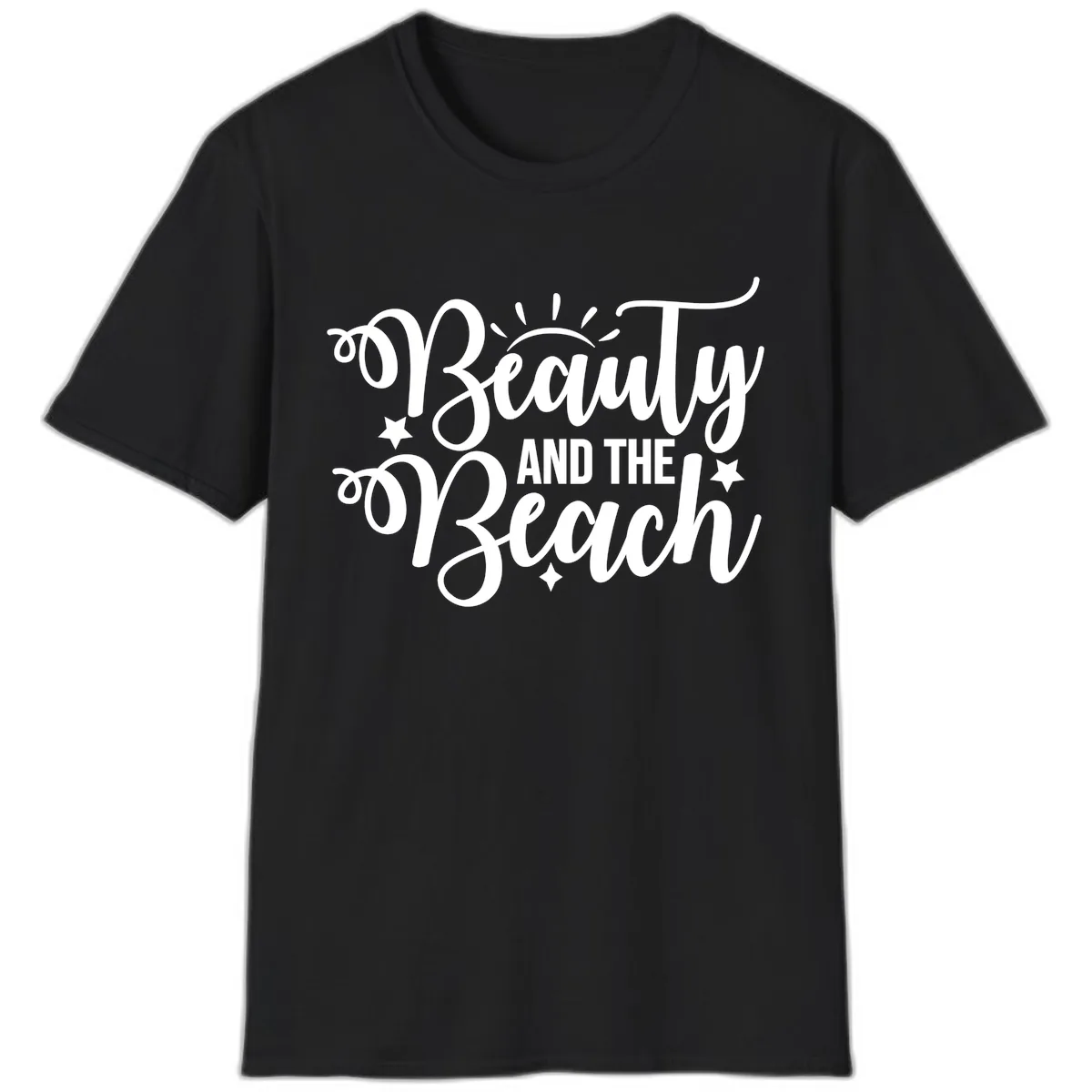 Beauty And The Beach Slogan Design T-Shirt in Black