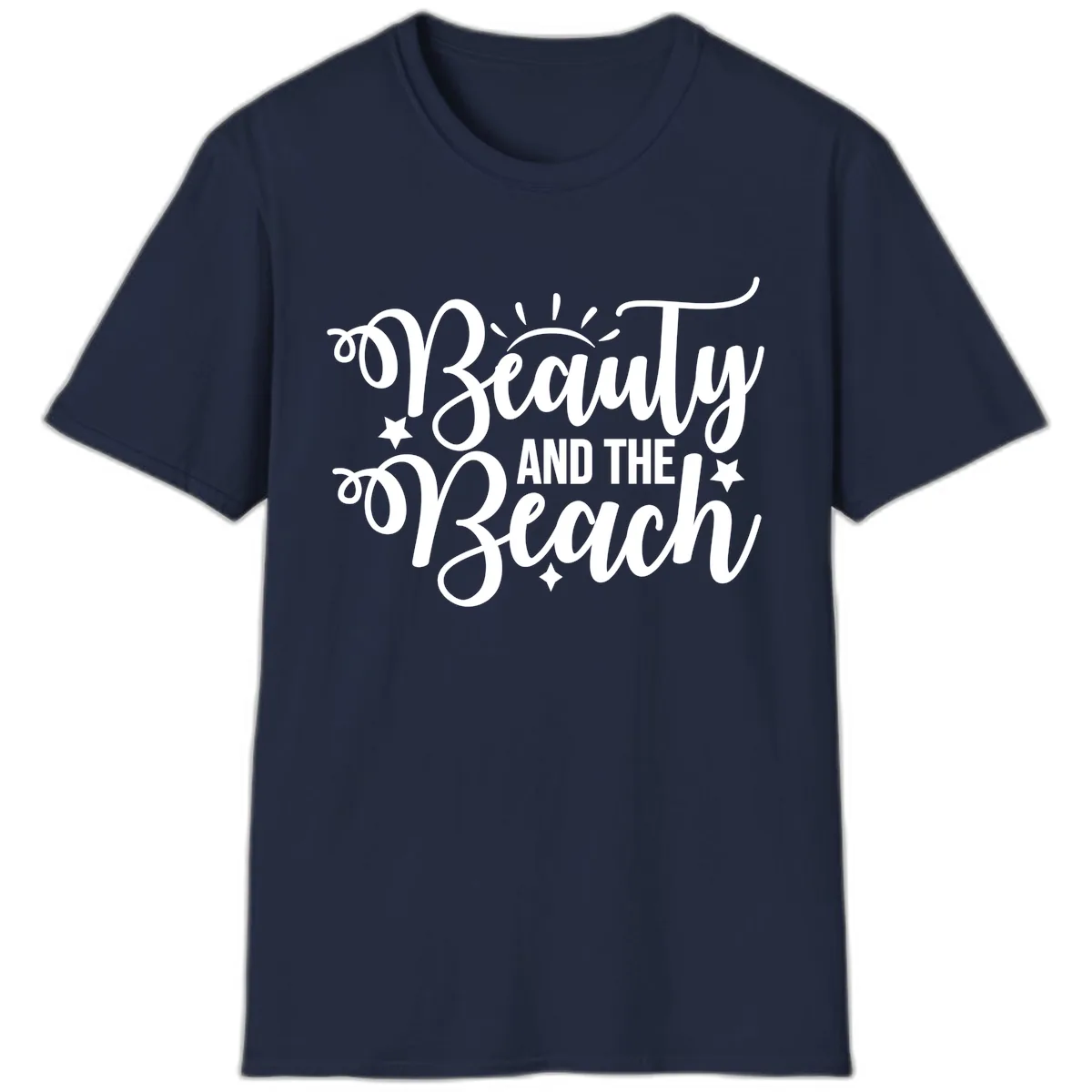 Beauty And The Beach Slogan Design T-Shirt in Navy
