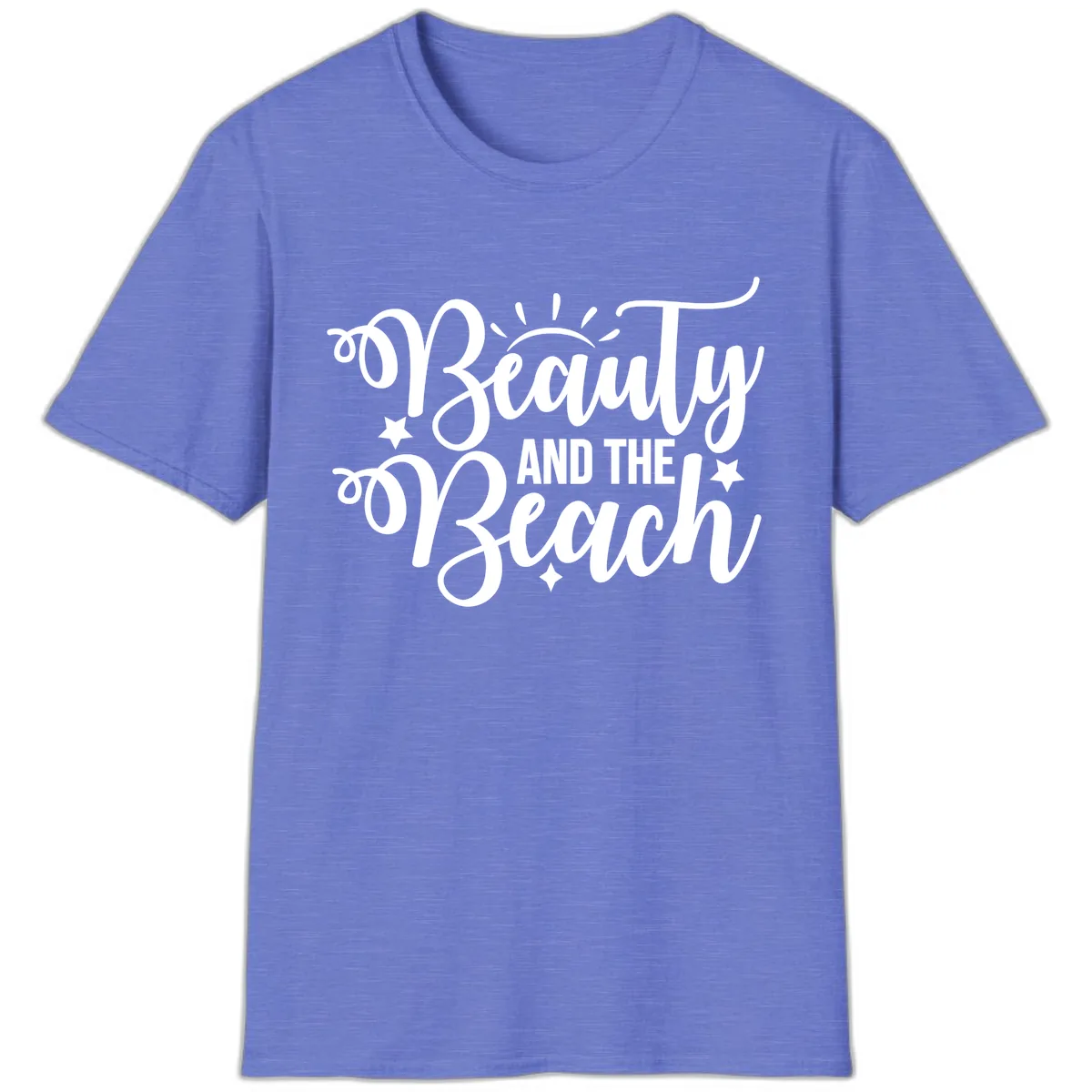 Beauty And The Beach Slogan Design T-Shirt in Heather Royal