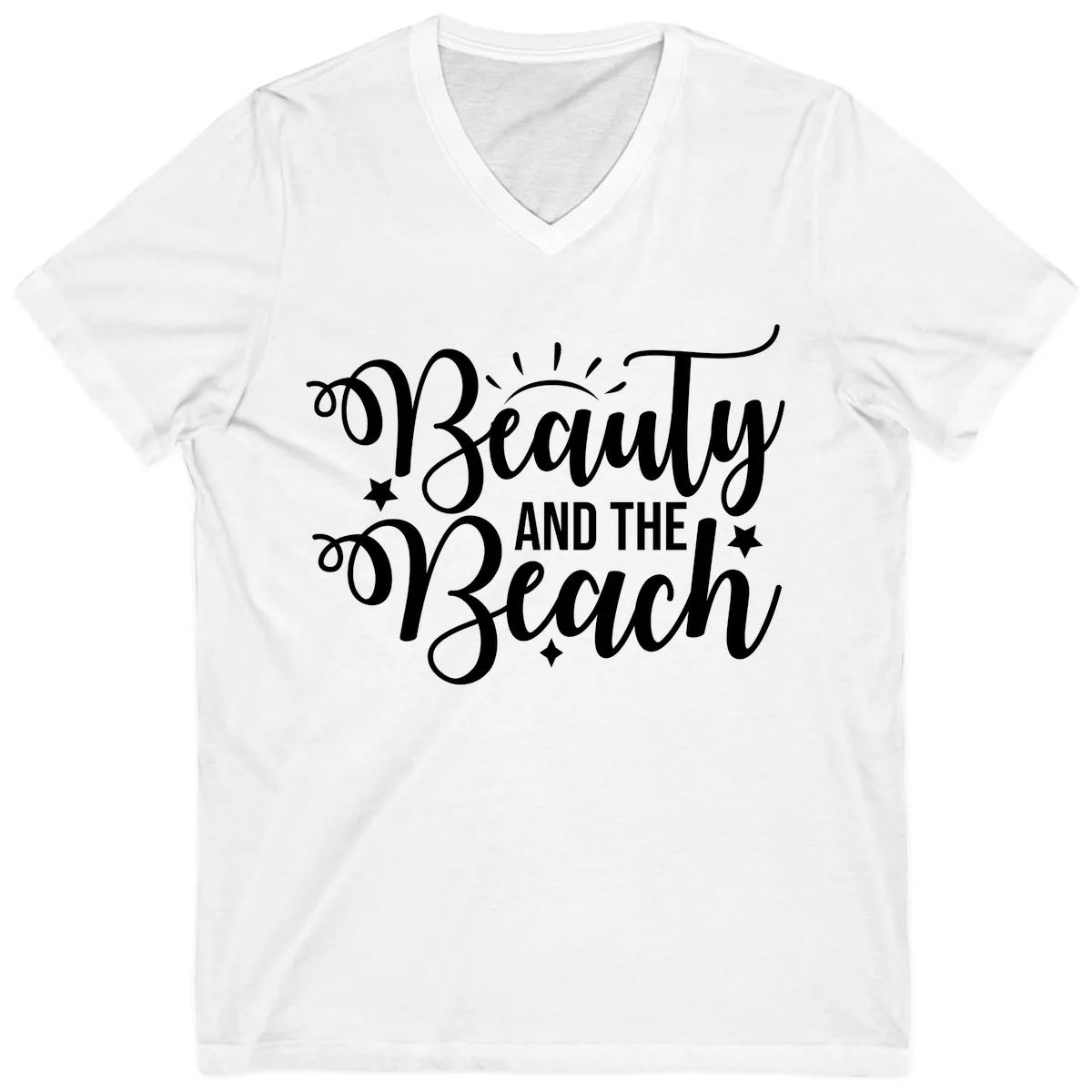 Beauty And The Beach Slogan Design V-Neck in White