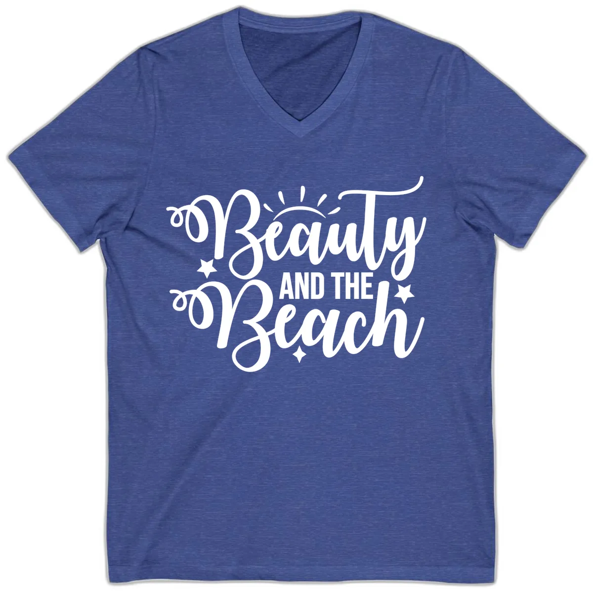 Beauty And The Beach Slogan Design V-Neck in Heather True Royal