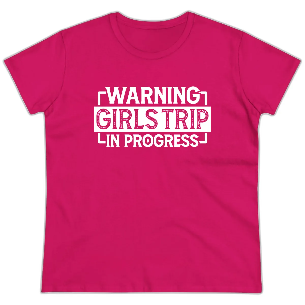 Warning Girls Trip In Progress Ladies Tee in Heliconia