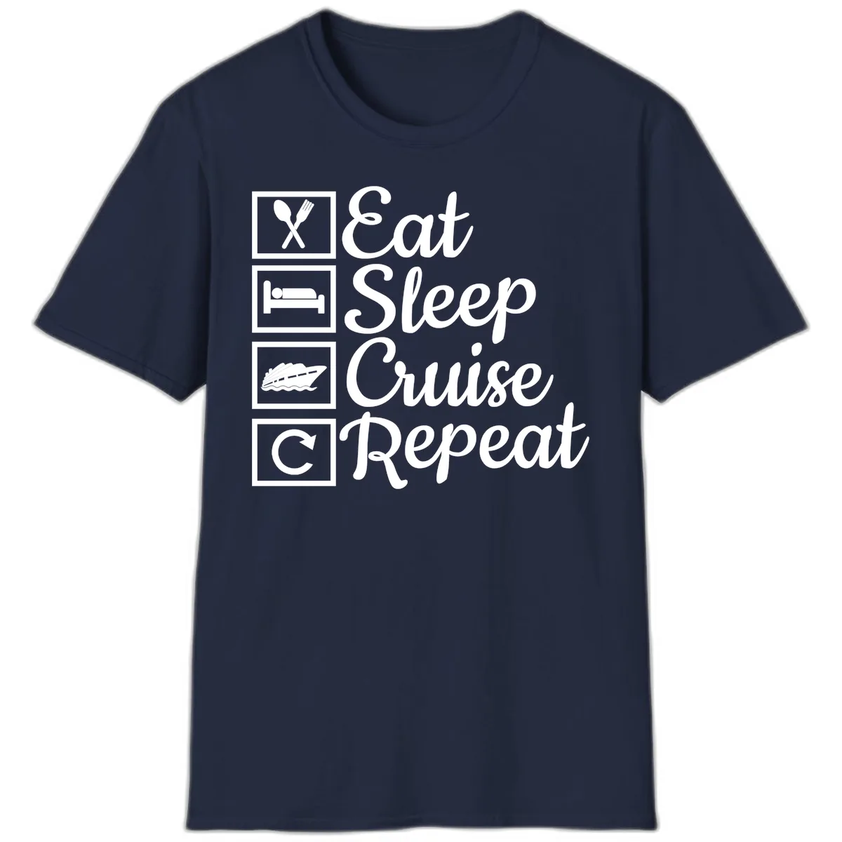 Eat Sleep Cruise Repeat Design T-Shirt in Navy