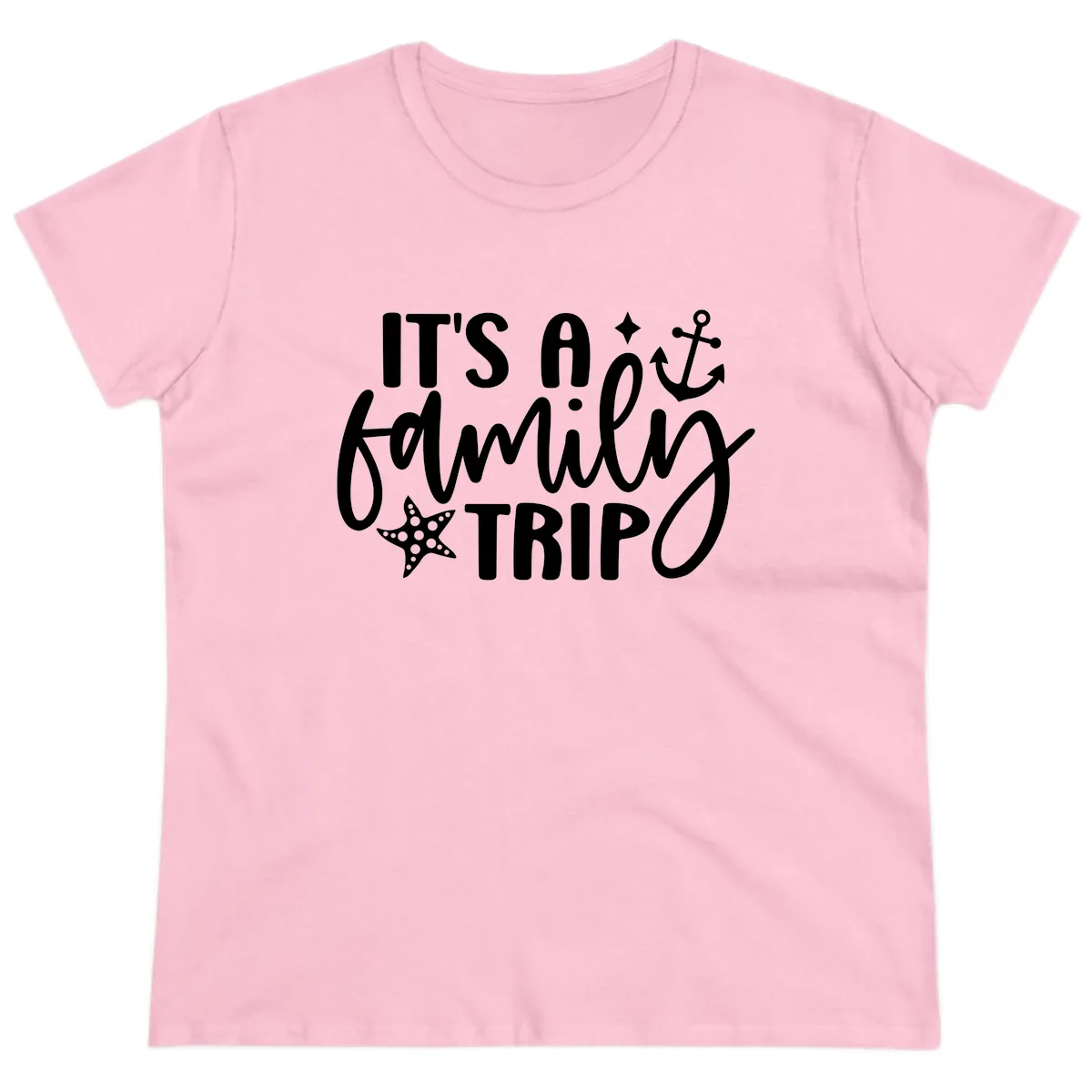 It's A Family Trip Cruise Design Ladies Tee in Light Pink