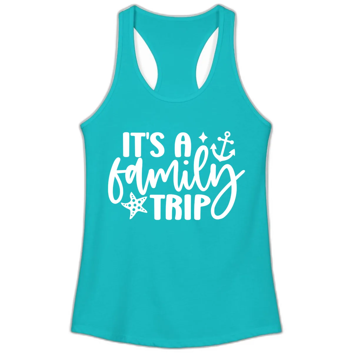 It's A Family Trip Cruise Design Ladies Tank in Tahiti Blue