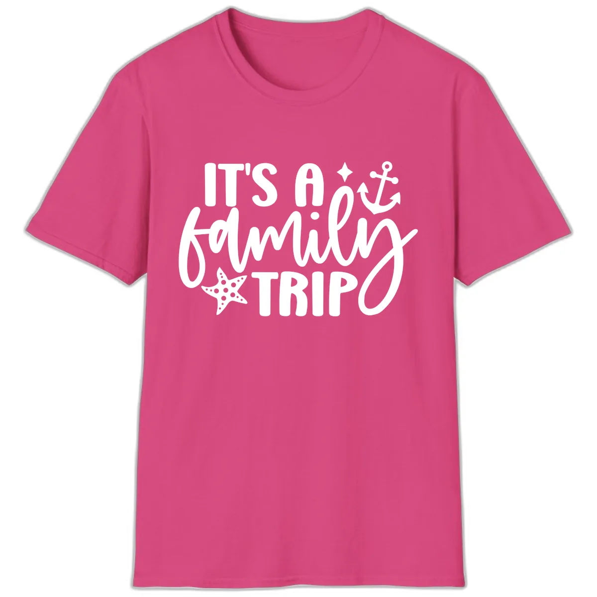 It's A Family Trip Cruise Design T-Shirt in Heliconia