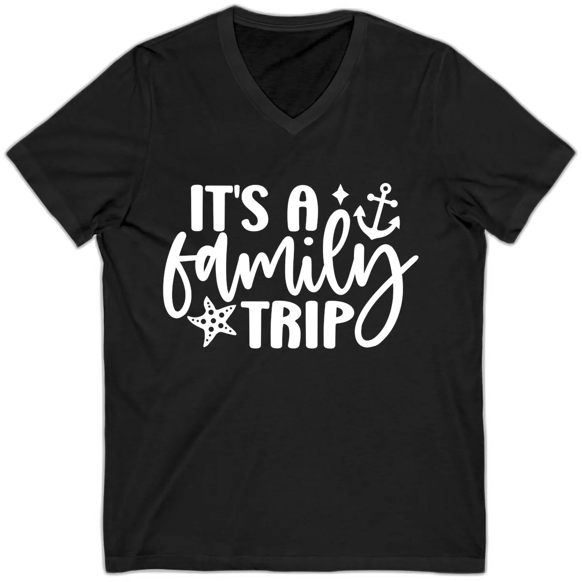 It's A Family Trip Cruise Design V-Neck in Black
