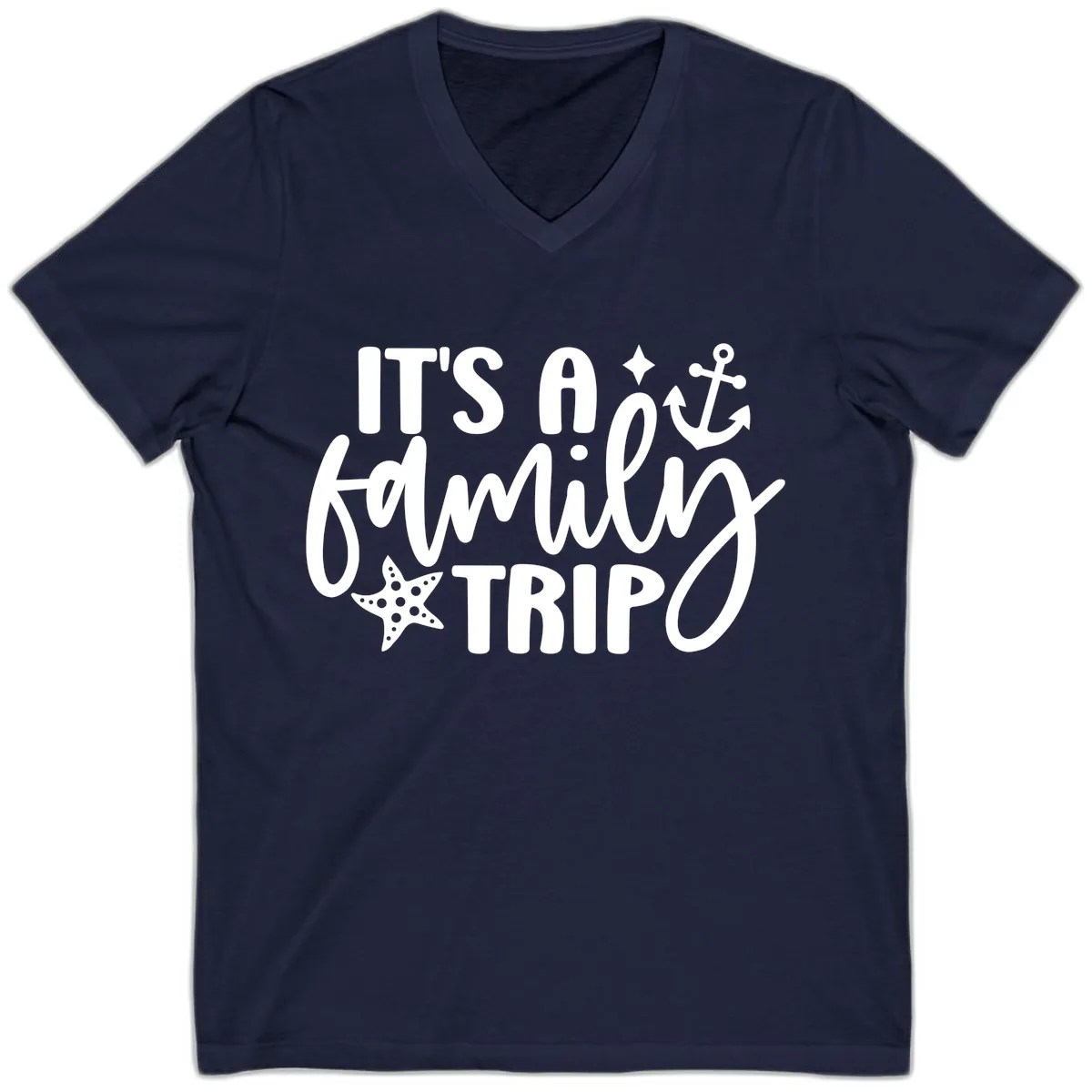 It's A Family Trip Cruise Design V-Neck in Navy