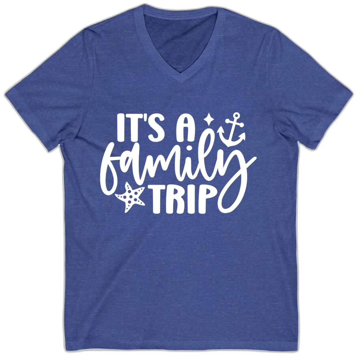 It's A Family Trip Cruise Design V-Neck in Heather True Royal