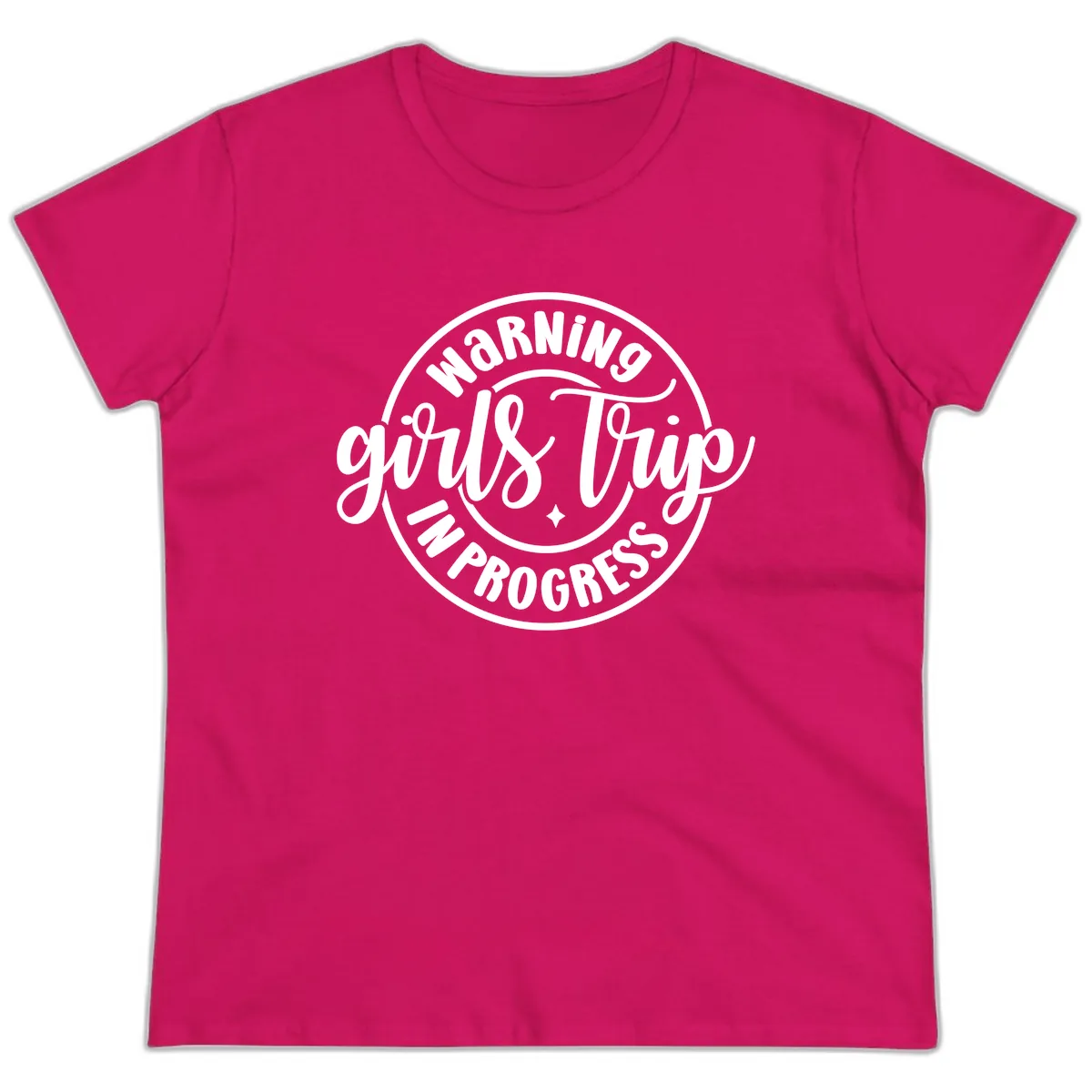 Girls Trip In Progress Warning Ladies Tee in Heliconia