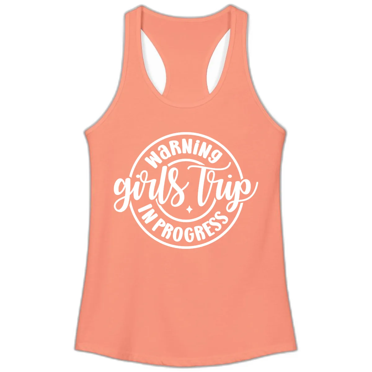 Girls Trip In Progress Warning Ladies Tank in Solid Light Orange