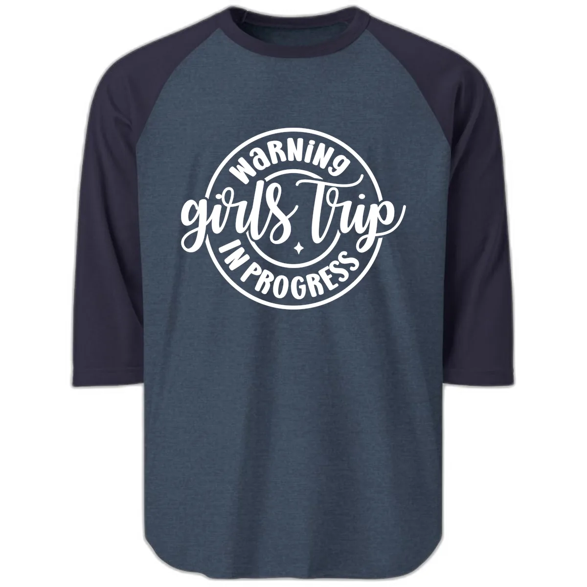 Girls Trip In Progress Warning Raglan 3/4 in Heather Denim Navy