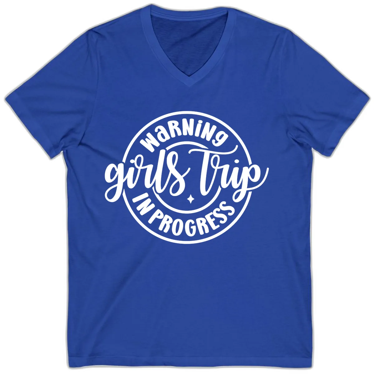 Girls Trip In Progress Warning V-Neck in True Royal