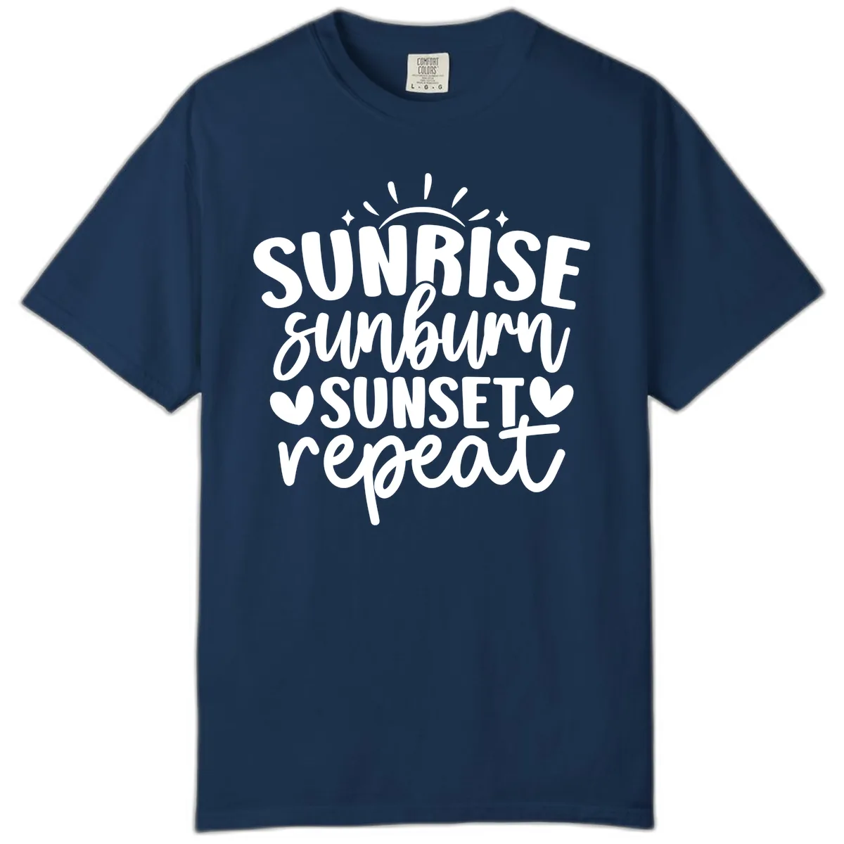 Sunrise Sunburn Sunset Repeat Comfort Color in Navy