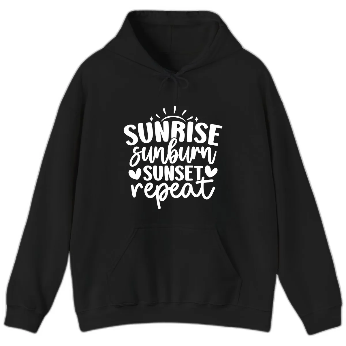 Sunrise Sunburn Sunset Repeat Hoodie in Black