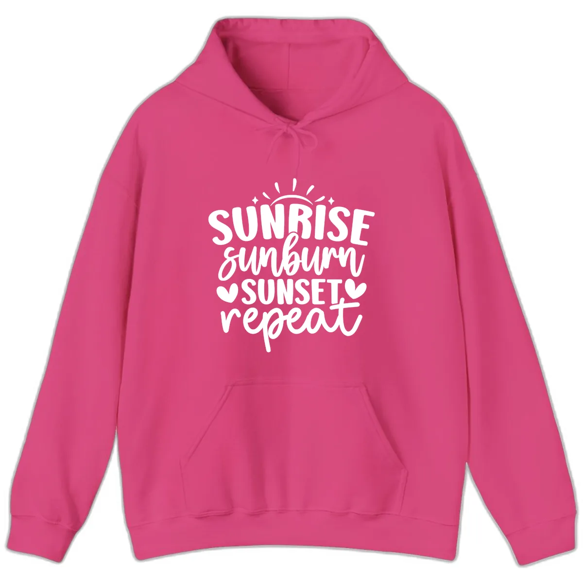 Sunrise Sunburn Sunset Repeat Hoodie in Heliconia
