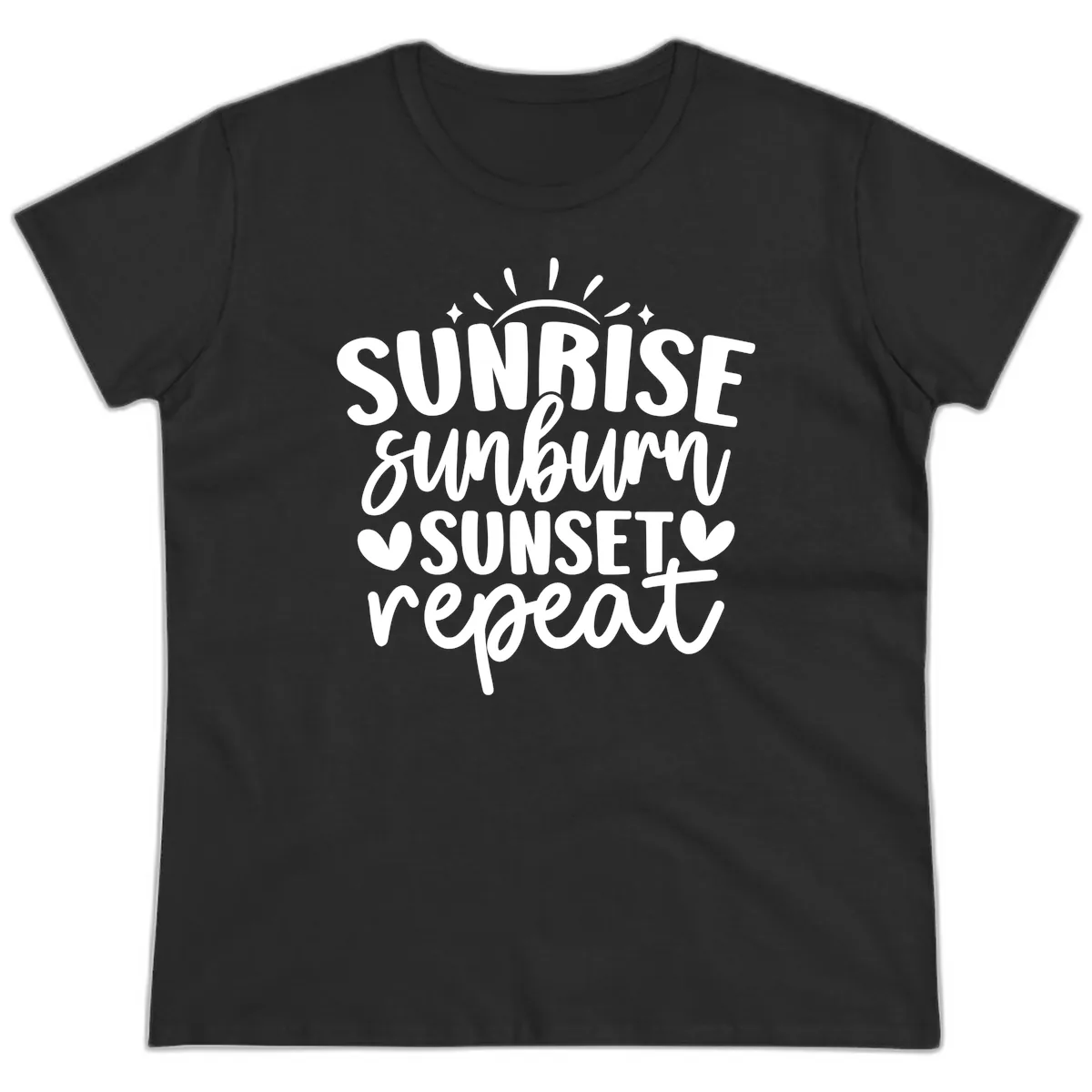 Sunrise Sunburn Sunset Repeat Ladies Tee in Black