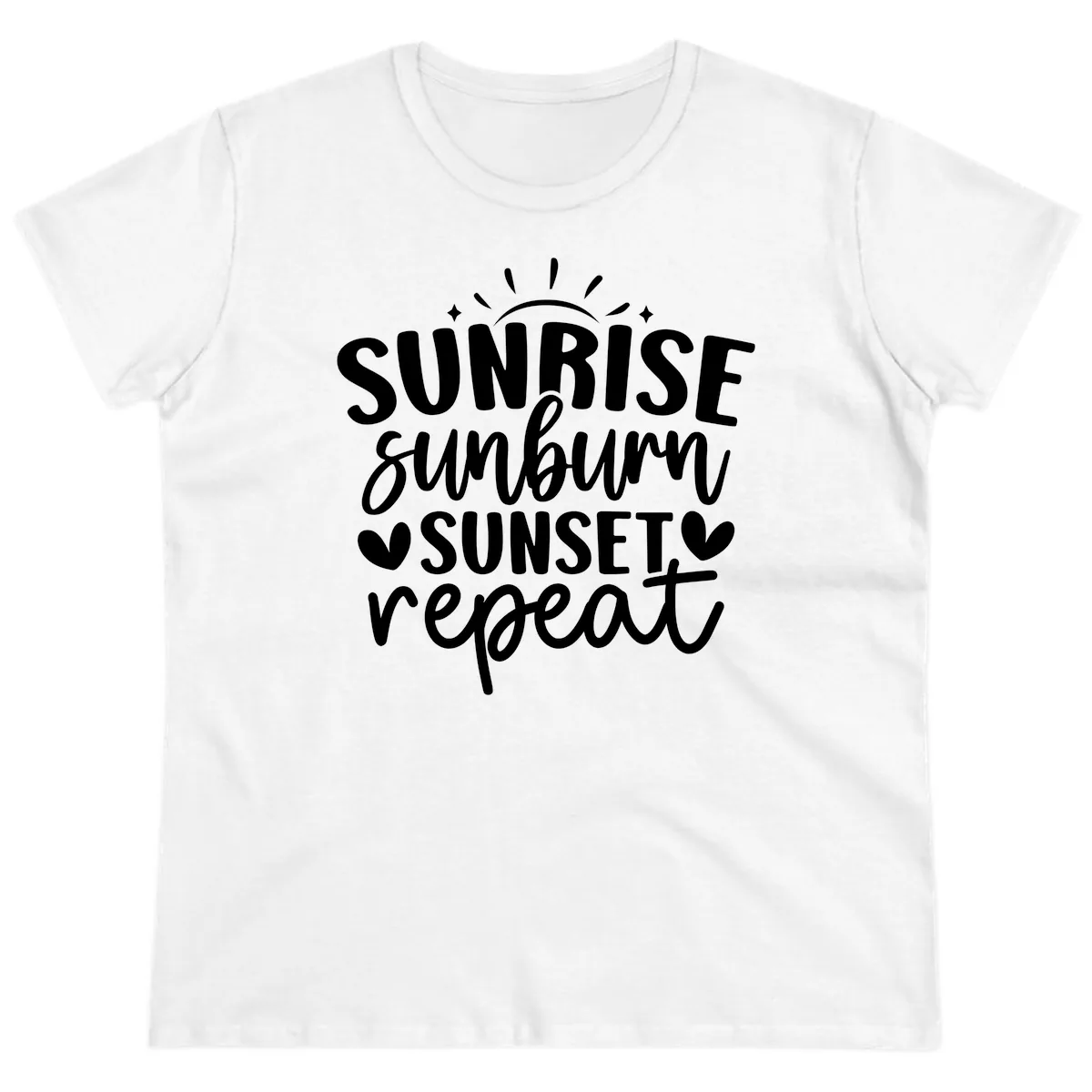 Sunrise Sunburn Sunset Repeat Ladies Tee in White