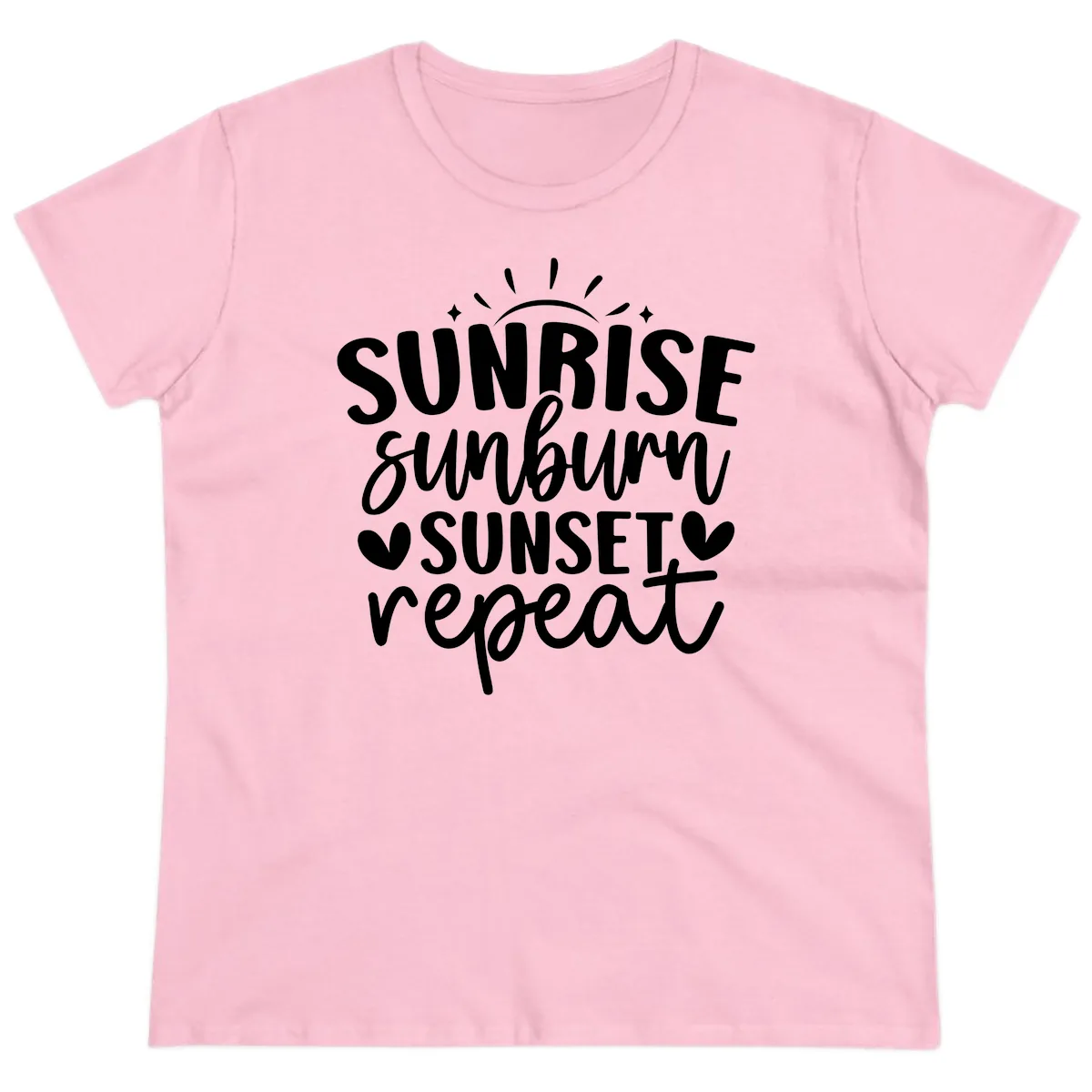 Sunrise Sunburn Sunset Repeat Ladies Tee in Light Pink