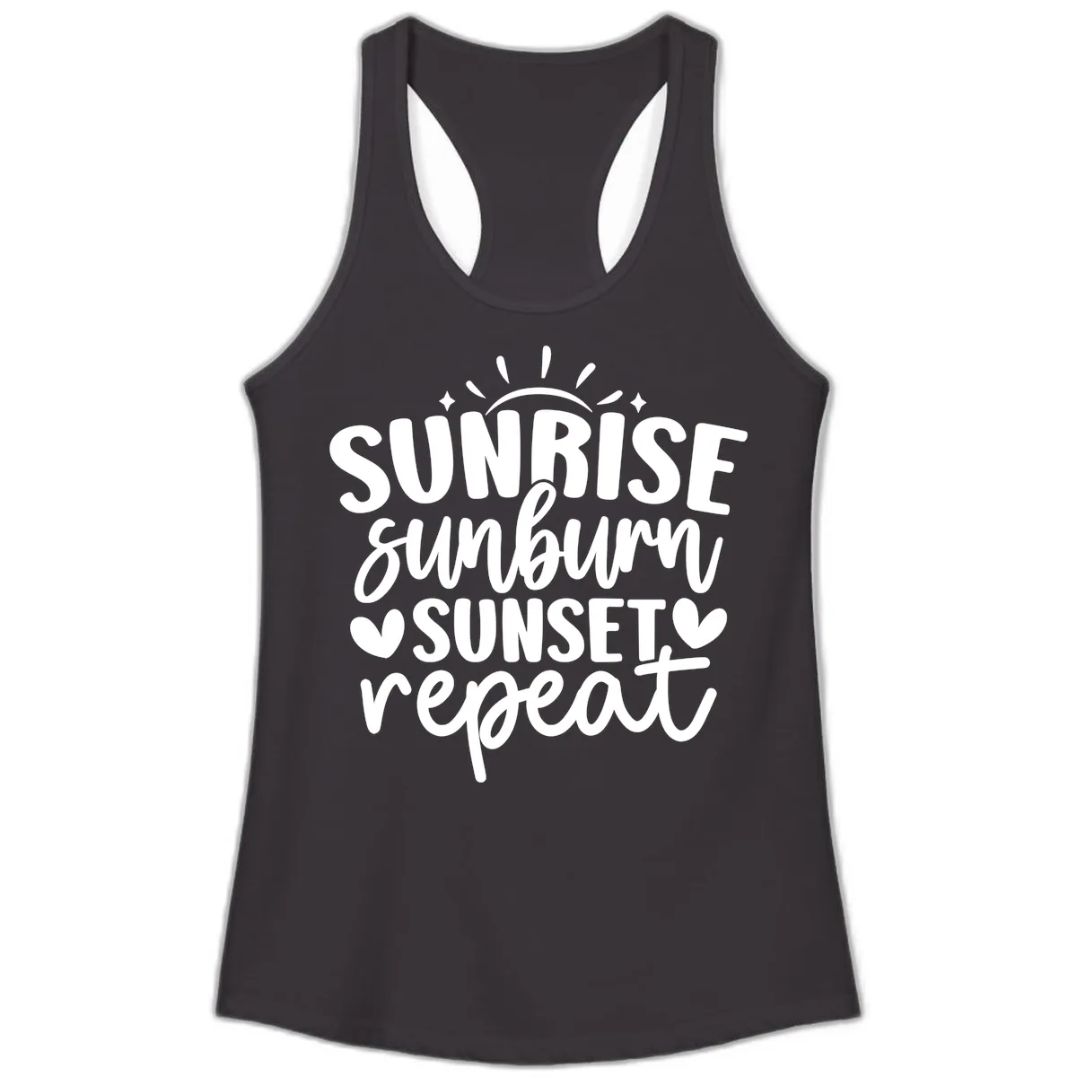 Sunrise Sunburn Sunset Repeat Ladies Tank in Black
