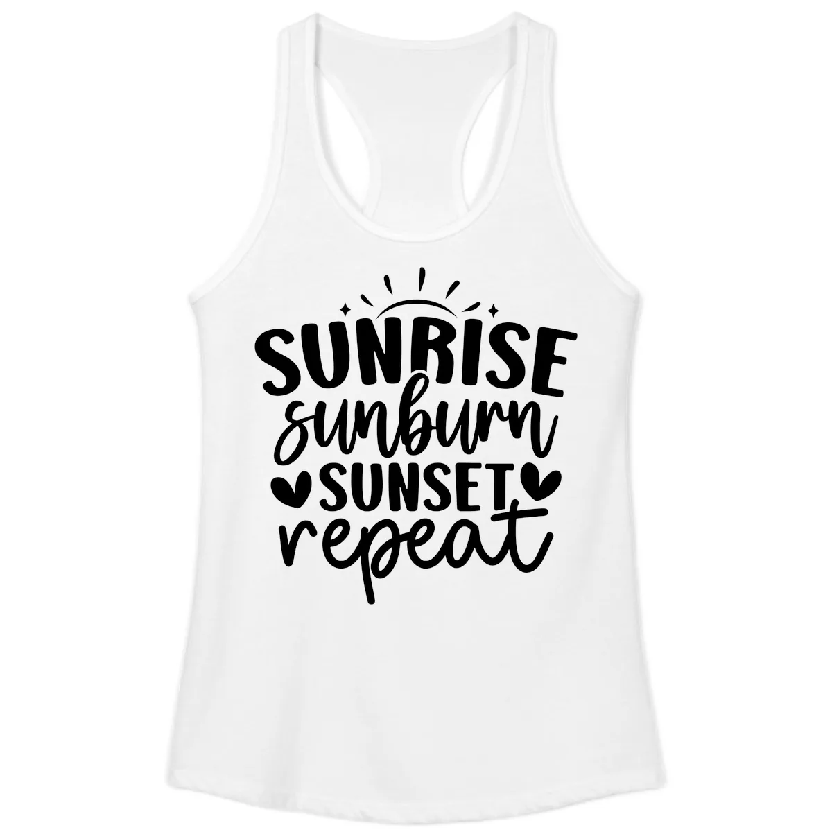 Sunrise Sunburn Sunset Repeat Ladies Tank in White