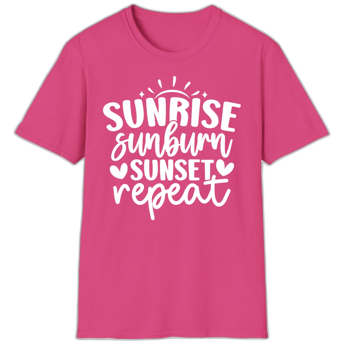 Sunrise Sunburn Sunset Repeat T-Shirt in Heliconia