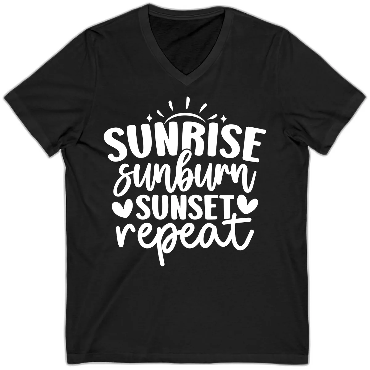 Sunrise Sunburn Sunset Repeat V-Neck in Black