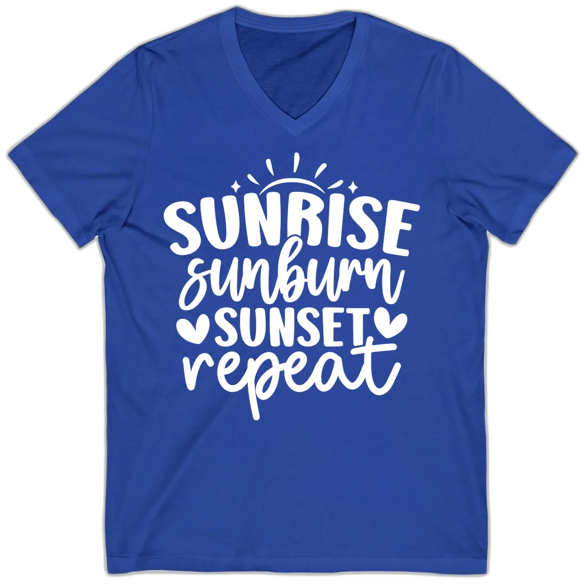 Sunrise Sunburn Sunset Repeat V-Neck in True Royal