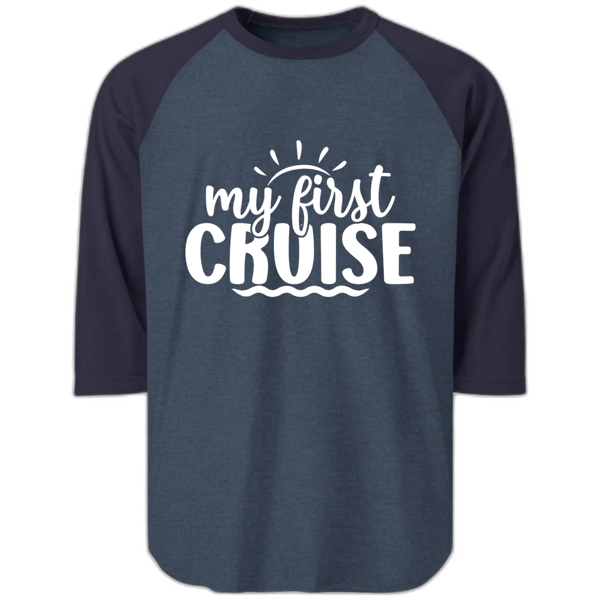 My First Cruise Announcement Raglan 3/4 in Heather Denim Navy